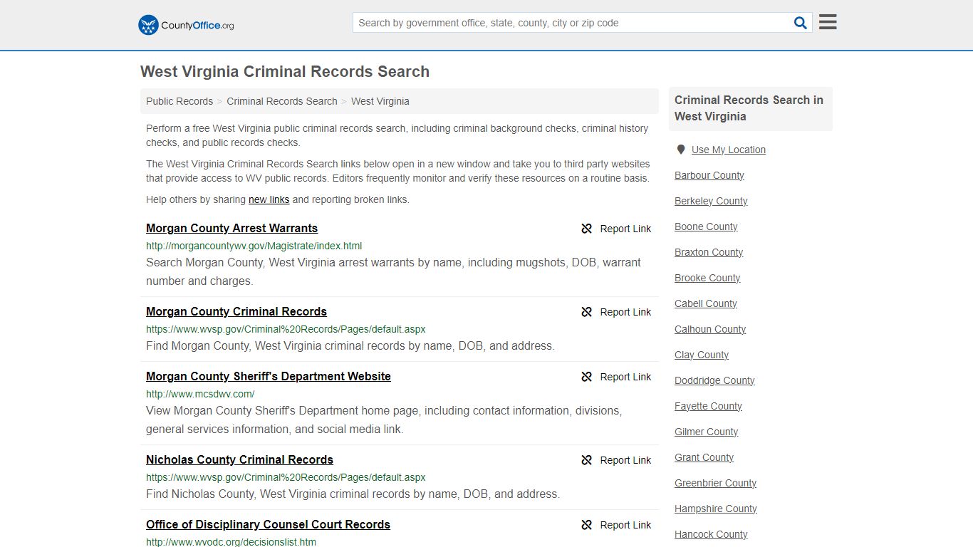 West Virginia Criminal Records Search - County Office